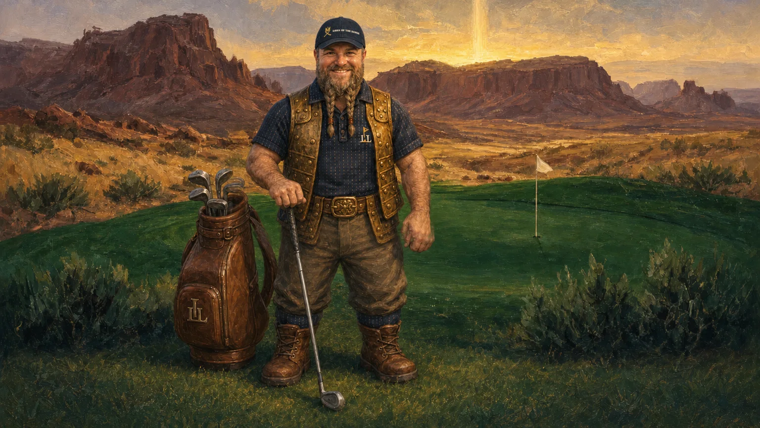 Our founder hand-painted into a golf scene as a dwarf