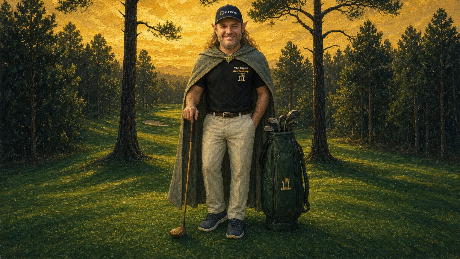 Our founder hand-painted into a golf scene as an Elf