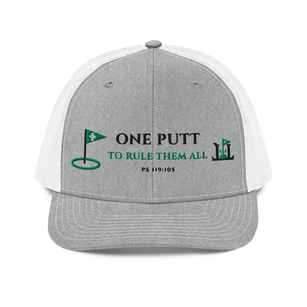 One Putt to Rule Them All Trucker from Links & Light, Christian golf apparel