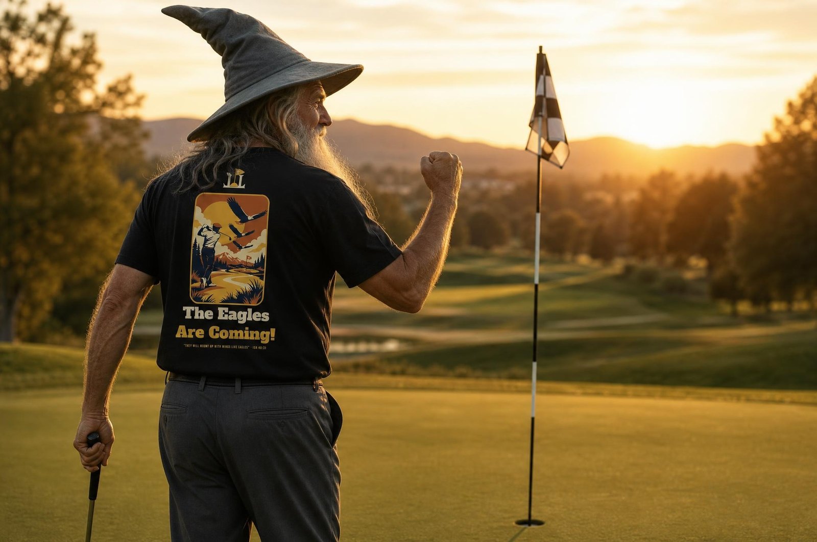 The Eagles Are Coming Swing Tee, Worn on the course, photo 1