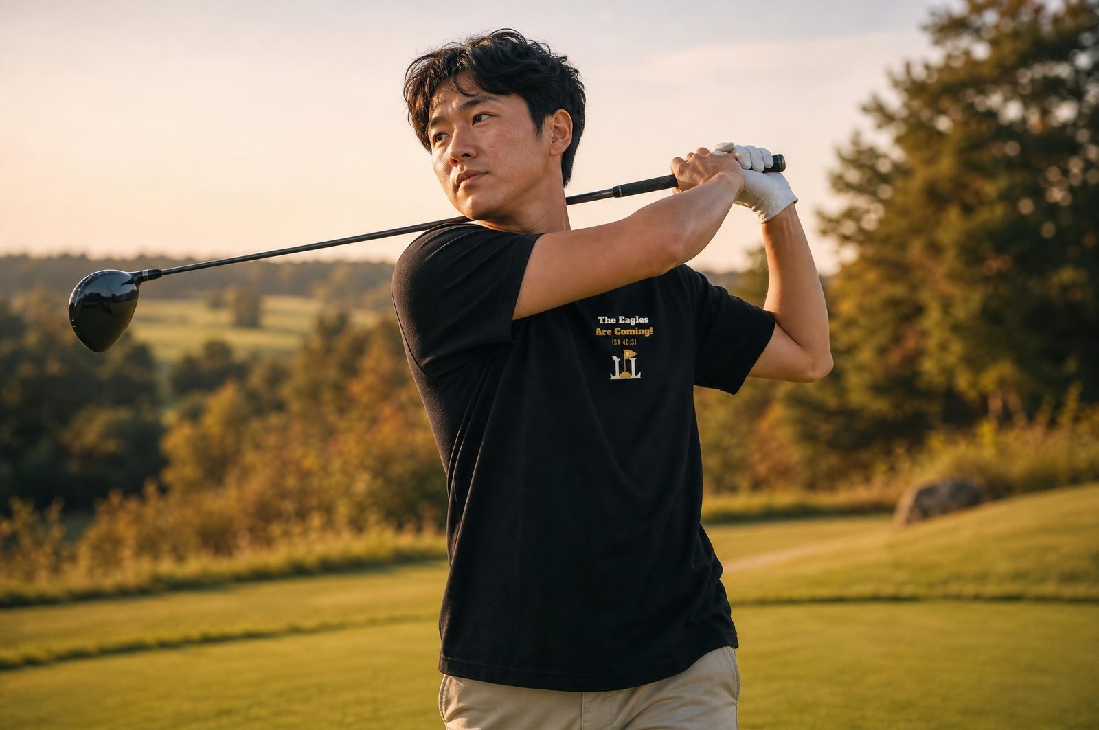 The Eagles Are Coming Swing Tee, Worn on the course, photo 2