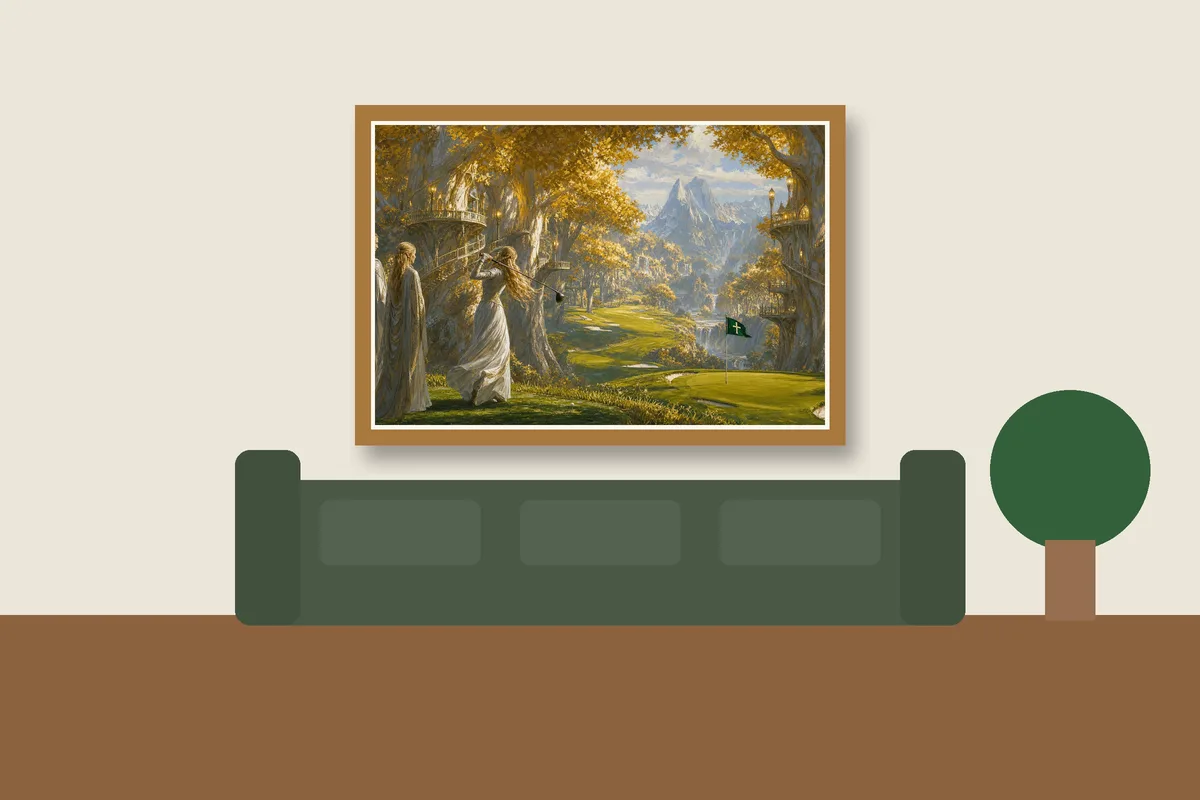 Golden Wood, Golden Driver framed on a wall, printable golf wall art