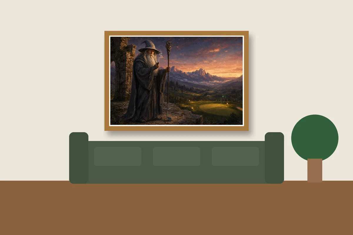 A Pipe, a Lantern, and a Joe Pesci framed on a wall, printable golf wall art