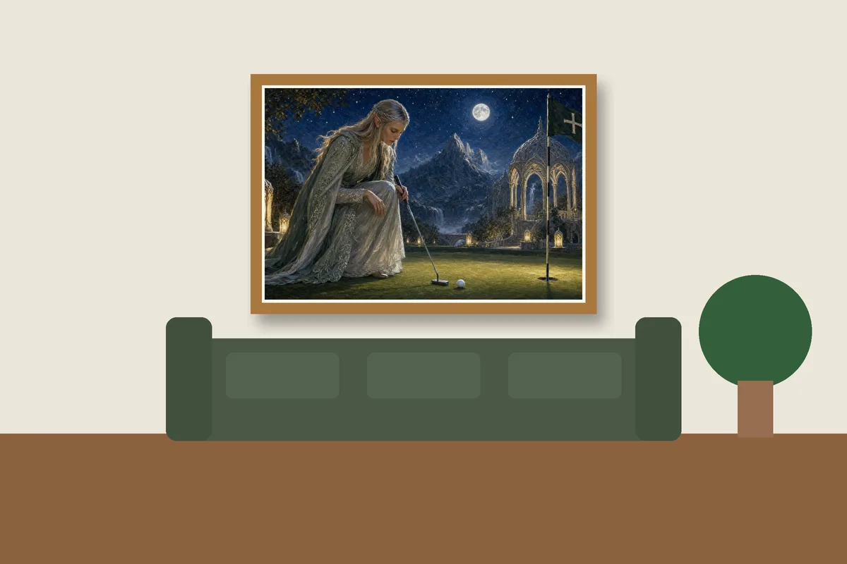 Reading the Stars (and the Break) framed on a wall, printable golf wall art