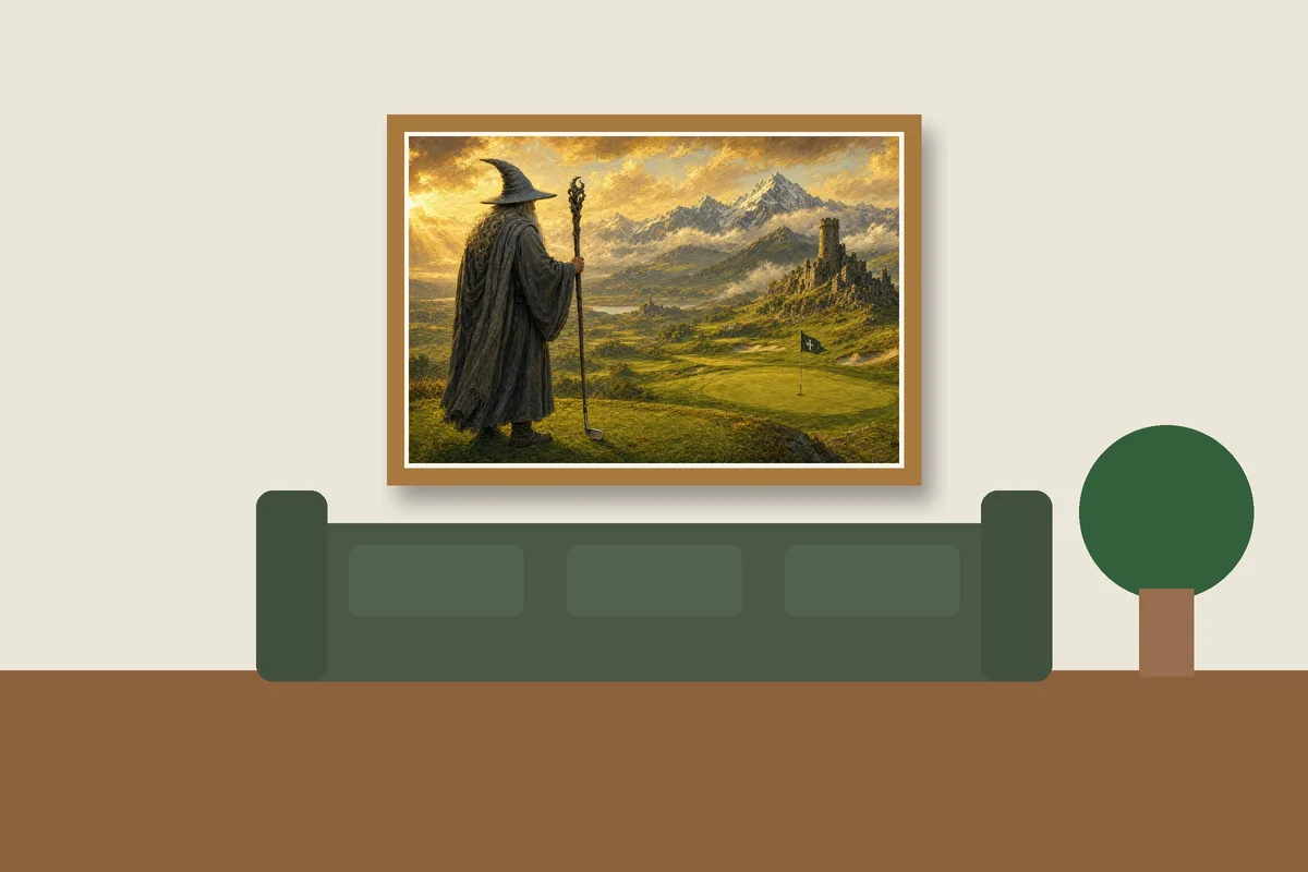 The Original Rangefinder framed on a wall, printable golf wall art